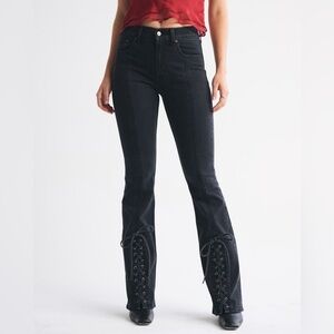 NWT Abercrombie & Fitch High Rise Bootcut Black Lace-Up Jeans 30
